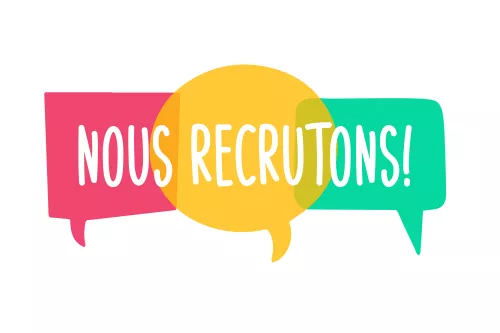 nous recrutons – french translation – We are hiring. Hiring recruitment poster vector design. Text on bright speech bubbles. Vacancy template. Job opening, search