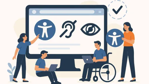 visuel montrant des personnes en situation de handicap face &agrave; un grand &eacute;cran d'ordinateur