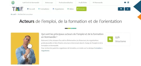 Capture d'&eacute;cran de l'accueil de la section "Acteurs de l'emploi, de la formation et de l'insertion"